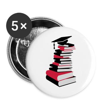 Bücherstapel mit Doktorhut - Buttons groß 56 mm (5er Pack) - Weiß - Vorne