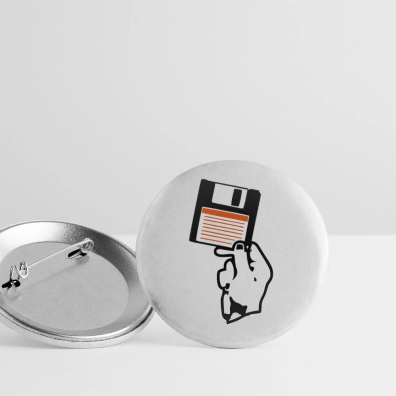 Ich halte dir eine Handdiskette. Buttons groß 56 mm (5er Pack)