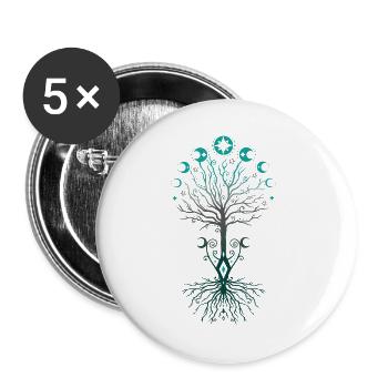 Yggdrasil Mondbaum Nordic Tree of Life - Buttons groß 56 mm (5er Pack) - Weiß - Vorne