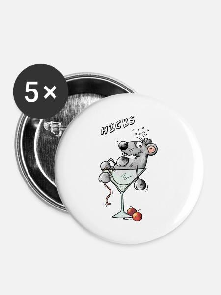 Maus im Cocktailglas - Buttons groß 56 mm (5er Pack) - Weiß