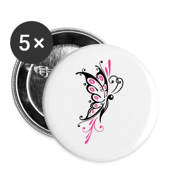 Großer filigraner Schmetterling, Girlie Tattoo Sty - Buttons groß 56 mm (5er Pack) - Weiß - Vorne