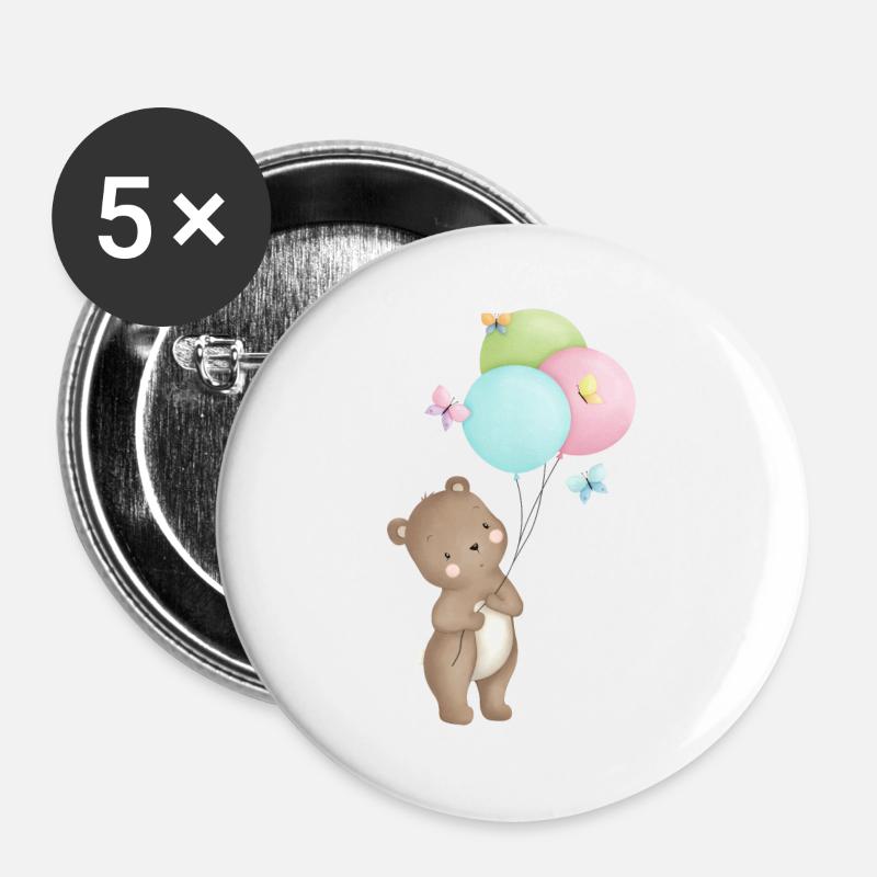 Bear with balloons - Buttons large 2.2''/56 mm (5-pack) - white
