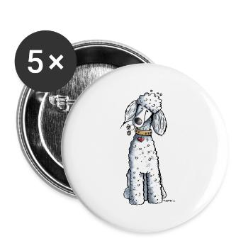 Pudel mit Blumen - Buttons groß 56 mm (5er Pack) - Weiß - Vorne