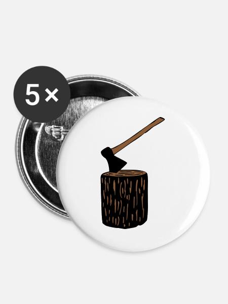 Axt und Baumstamm - Buttons groß 56 mm (5er Pack) - Weiß