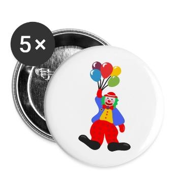 Clown avec des ballons - Lot de 5 grands badges (56 mm) - blanc - Devant