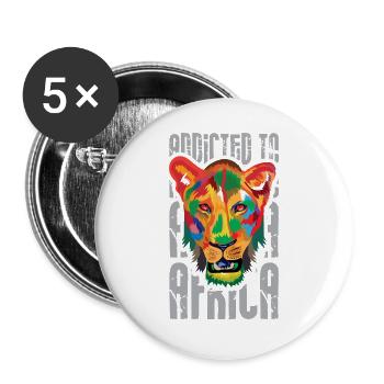 Addicted to Africa Lion Löwe - Buttons groß 56 mm (5er Pack) - Weiß - Vorne