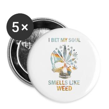 Cannabis Hanf THC 420 Seel Totenkopf - Buttons groß 56 mm (5er Pack) - Weiß - Vorne