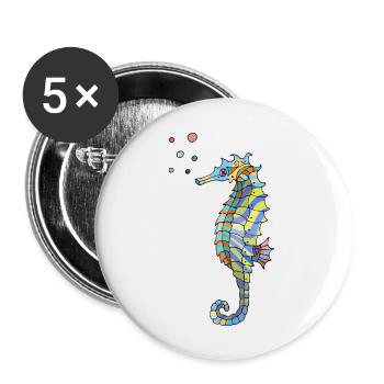 Seepferdchen - Buttons groß 56 mm (5er Pack) - Weiß - Vorne
