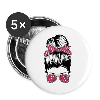 Retro Rockabilly Girl Geschenk - Buttons groß 56 mm (5er Pack) - Weiß - Vorne