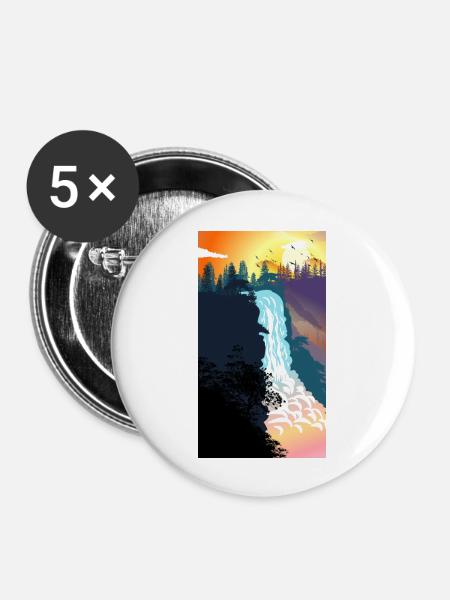 Wasserfall Sonnenuntergang - Buttons groß 56 mm (5er Pack) - Weiß