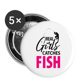 Pêche pêche pêche dames pêcher - Lot de 5 grands badges (56 mm) - blanc - Devant