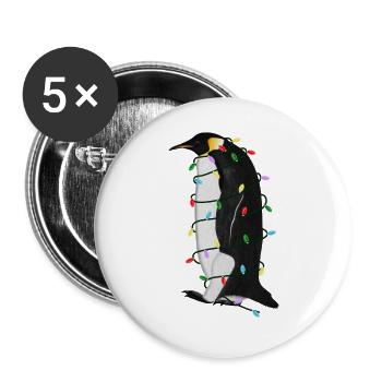 Pinguin Lichterkette Weihnachten Vogel Mütze - Buttons groß 56 mm (5er Pack) - Weiß - Vorne