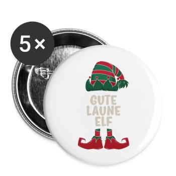 Gute Laune Elf Familien Partner Weihnachtsgeschenk - Buttons groß 56 mm (5er Pack) - Weiß - Vorne