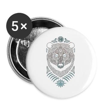 Loup Celtique Mandala et Soleil - Lot de 5 grands badges (56 mm) - blanc - Devant