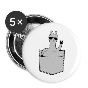 Comic Hemdtasche Lama - Buttons groß 56 mm (5er Pack) - Weiß - Vorne