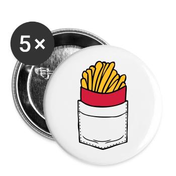 Brusttasche Pommes Frites - Buttons groß 56 mm (5er Pack) - Weiß - Vorne