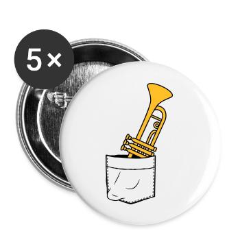 Brusttasche Trompete Unterwegs - Buttons groß 56 mm (5er Pack) - Weiß - Vorne