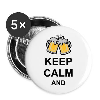Keep Calm Bier Text - Buttons groß 56 mm (5er Pack) - Weiß - Vorne