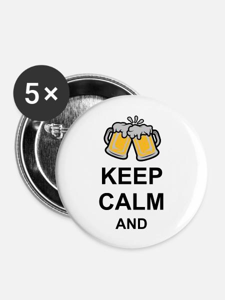 Keep Calm Bier Text - Buttons groß 56 mm (5er Pack) - Weiß