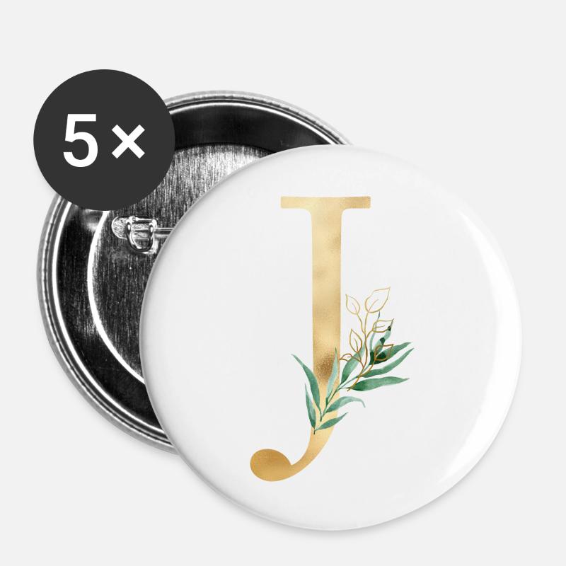 Customizable Monogram J Botany - Buttons large 2.2''/56 mm (5-pack) - white