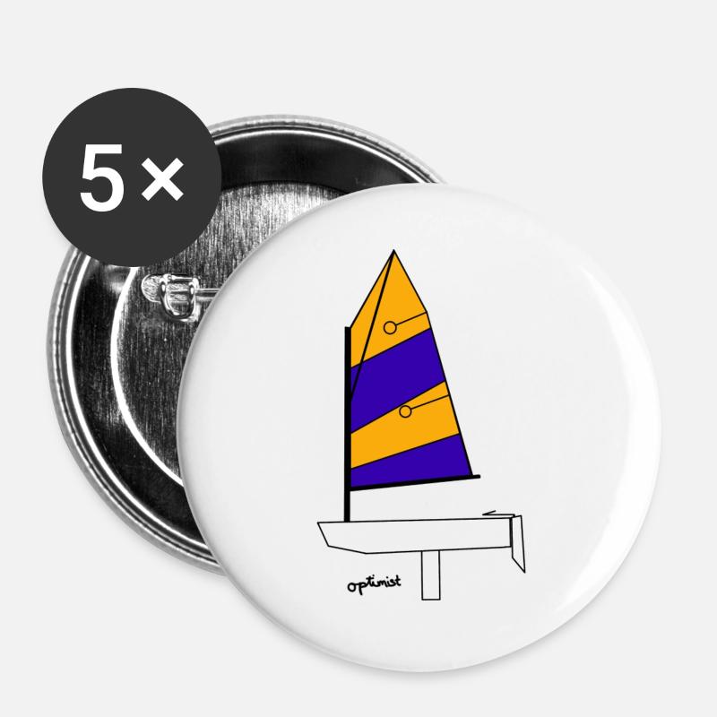 Optimist Sailboat Variant 1 - Buttons large 2.2''/56 mm (5-pack) - white