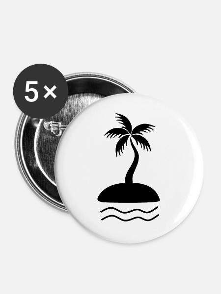Palme schwarz - Buttons groß 56 mm (5er Pack) - Weiß