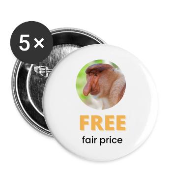 Free fair price | Black text - Buttons large 2.2''/56 mm (5-pack) - white - Front