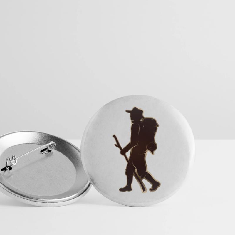 Pilger oder Wanderer mit Wanderstab & Rucksack Buttons groß 56 mm (5er Pack)