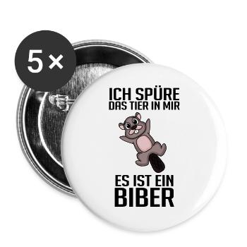 Biber Nagetier Zoo Geschenk - Buttons groß 56 mm (5er Pack) - Weiß - Vorne