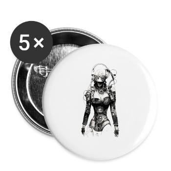 dessin technique cyborg - Lot de 5 grands badges (56 mm) - blanc - Devant