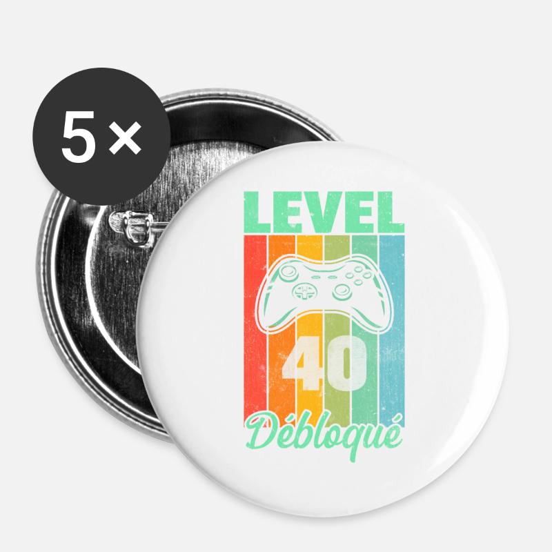 Level 40 freigeschaltet - Buttons groß 56 mm (5er Pack) - Weiß