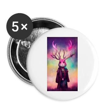 Le lapin-cerf mage - Lot de 5 grands badges (56 mm) - blanc - Devant