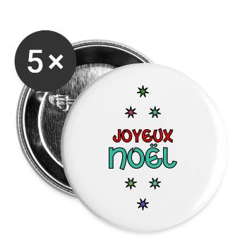 NOËL. JOYEUX NOËL. MERRY CHRISTMAS. NOUVEL AN - Lot de 5 grands badges (56 mm) - blanc - Devant