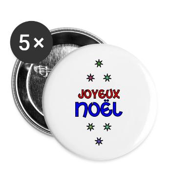 NOËL. JOYEUX NOËL. MERRY CHRISTMAS. NOUVEL AN - Lot de 5 grands badges (56 mm) - blanc - Devant