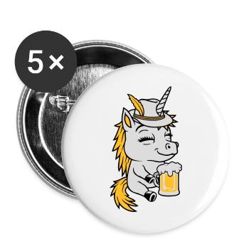 Bier trinkendes sitzendes Einhorn - Buttons groß 56 mm (5er Pack) - Weiß - Vorne