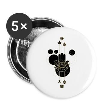 Main Hamsa dorée lotus éthéré - Lot de 5 grands badges (56 mm) - blanc - Devant