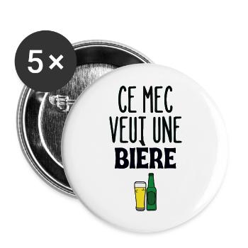 Ce mec veut une bière - Lot de 5 grands badges (56 mm) - blanc - Devant
