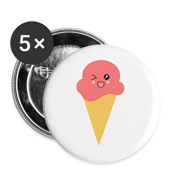 Eis Eiscreme Erdbeereis - Buttons groß 56 mm (5er Pack) - Weiß - Vorne