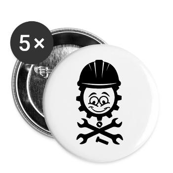 Mechanic face in gear with bolts and nuts - Buttons large 2.2''/56 mm (5-pack) - white - Front