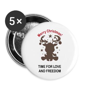 Weihnachtsgeschenkidee. Rentier. Love. Freedom - Buttons groß 56 mm (5er Pack) - Weiß - Vorne