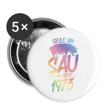 1973 Geile Sau - Buttons groß 56 mm (5er Pack) - Weiß - Vorne