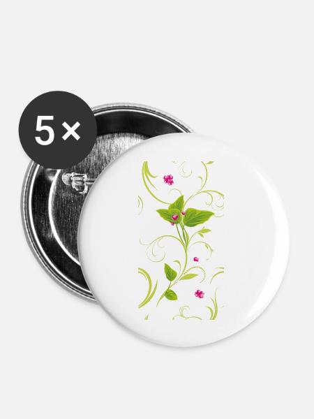 Zweig mit rosa Blüten - Buttons groß 56 mm (5er Pack) - Weiß