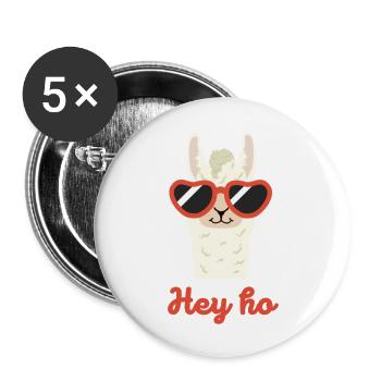 Lustiges Lama | Hey ho Design | Süßes Geschenk - Buttons groß 56 mm (5er Pack) - Weiß - Vorne