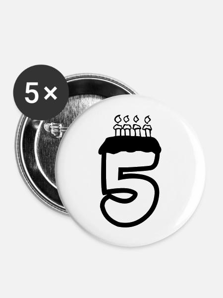 5 Birthday - Buttons groß 56 mm (5er Pack) - Weiß