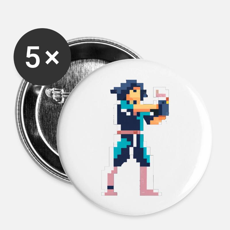 PixelArt, Fighter - Buttons large 2.2''/56 mm (5-pack) - white