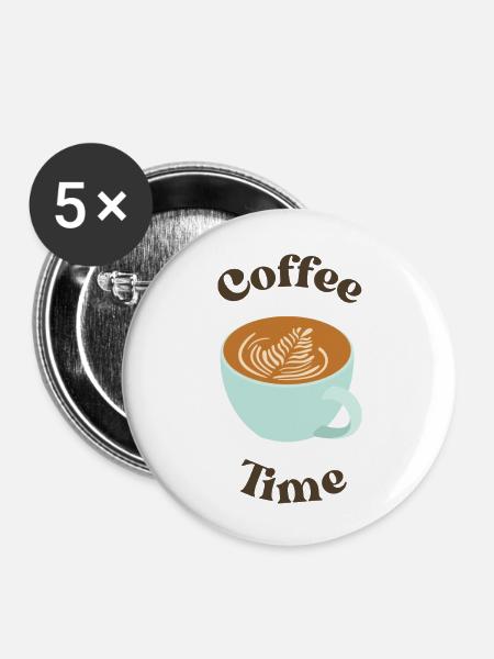 Kaffee-Zeit - Buttons groß 56 mm (5er Pack) - Weiß