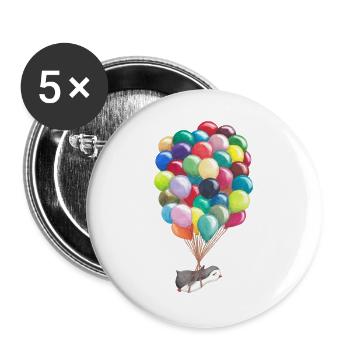 Pinguin fliegt mit Luftballons - Buttons groß 56 mm (5er Pack) - Weiß - Vorne
