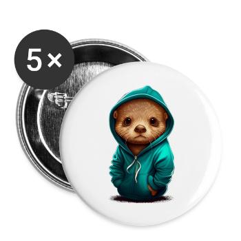 Babyotter mit Hoodie - Buttons groß 56 mm (5er Pack) - Weiß - Vorne