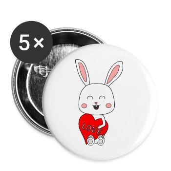 Lapin d’amour - Lot de 5 grands badges (56 mm) - blanc - Devant
