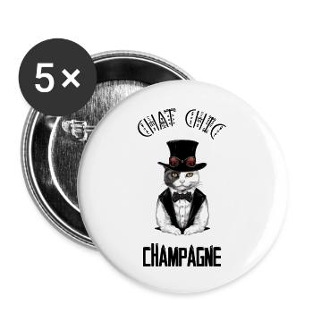 Chat chic - Lot de 5 grands badges (56 mm) - blanc - Devant